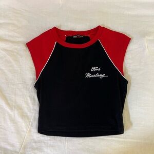 ZARA Ford Mustang Red and Black Baby Tee